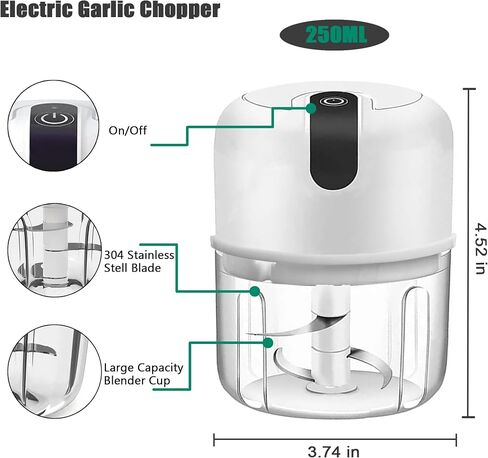 450ML Electric Garlic Chopper, Mini Portable Veggie Chopper, Garlic Grinder Masher Onion Chopper, Blender to Vegetable, Wireless Food Processor for Ginger, Chili, Fruit, Meat, etc in Kuwait
