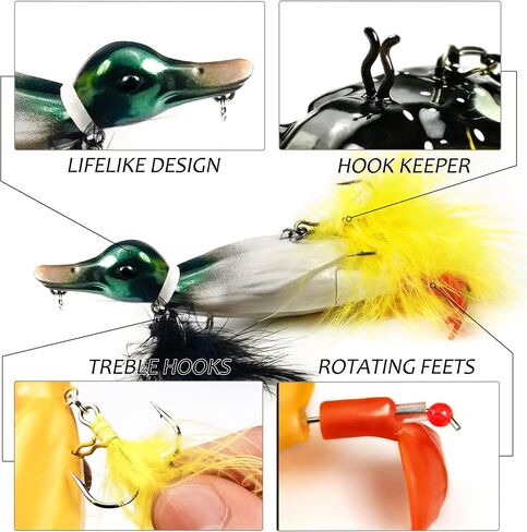 Duck Lures for Bass Fishing, Realistic Topwater Baby Duckling Baits Floating Artificial Hard Swimbaits for Pike Musky Catfish Freshwater Saltwater Fishing, 4.8 inch in Saudi Arabia