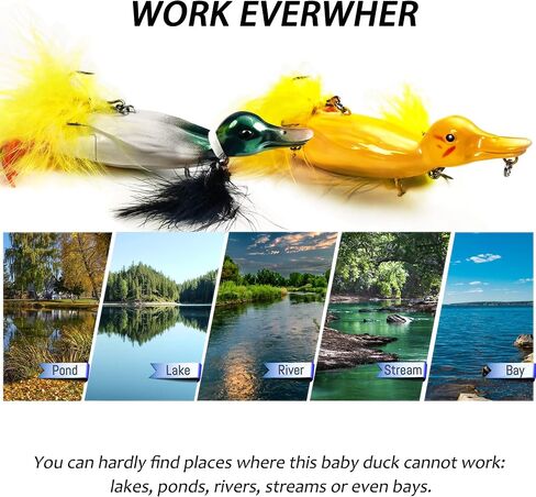 Duck Lures for Bass Fishing, Realistic Topwater Baby Duckling Baits Floating Artificial Hard Swimbaits for Pike Musky Catfish Freshwater Saltwater Fishing, 4.8 inch in Saudi Arabia
