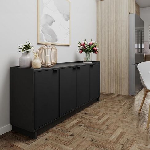Prepac Simply Modern 4 Door Console Table with Storage, Black Storage Cabinet with Doors and Shelves, Sideboard Storage Cabinet 60" W x 30" H x 16" D, BCBG-1820-1 in Saudi Arabia