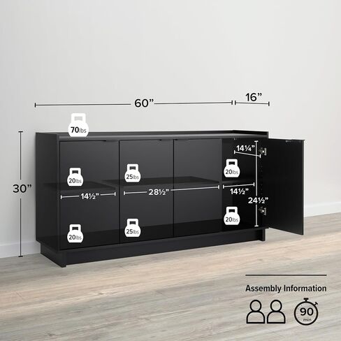Prepac Simply Modern 4 Door Console Table with Storage, Black Storage Cabinet with Doors and Shelves, Sideboard Storage Cabinet 60" W x 30" H x 16" D, BCBG-1820-1 in Saudi Arabia