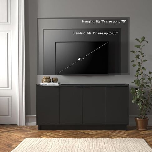 Prepac Simply Modern 4 Door Console Table with Storage, Black Storage Cabinet with Doors and Shelves, Sideboard Storage Cabinet 60" W x 30" H x 16" D, BCBG-1820-1 in Saudi Arabia