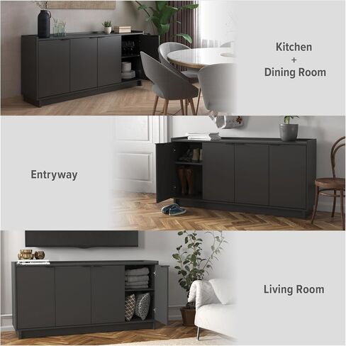 Prepac Simply Modern 4 Door Console Table with Storage, Black Storage Cabinet with Doors and Shelves, Sideboard Storage Cabinet 60" W x 30" H x 16" D, BCBG-1820-1 in Saudi Arabia