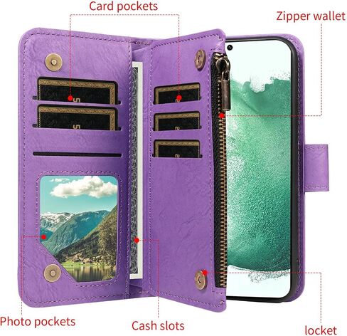 for Samsung Galaxy S22 5G Wallet Phone Case with Crossbody Lanyard Strap Faux Leather Card Holder Slot Stand Kickstand Men Women Flip Cell Cover for S 22 22S 4G G5 6.1 inch Purple in Saudi Arabia
