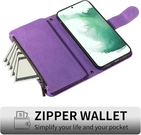 for Samsung Galaxy S22 5G Wallet Phone Case with Crossbody Lanyard Strap Faux Leather Card Holder Slot Stand Kickstand Men Women Flip Cell Cover for S 22 22S 4G G5 6.1 inch Purple in Saudi Arabia