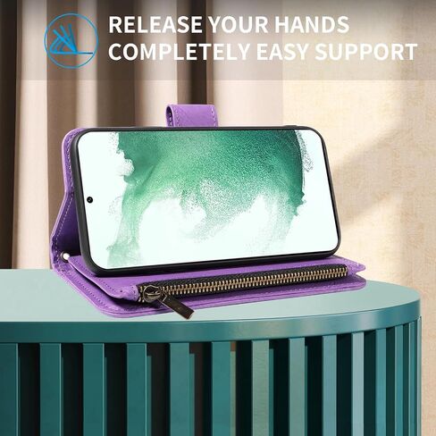 for Samsung Galaxy S22 5G Wallet Phone Case with Crossbody Lanyard Strap Faux Leather Card Holder Slot Stand Kickstand Men Women Flip Cell Cover for S 22 22S 4G G5 6.1 inch Purple in Saudi Arabia