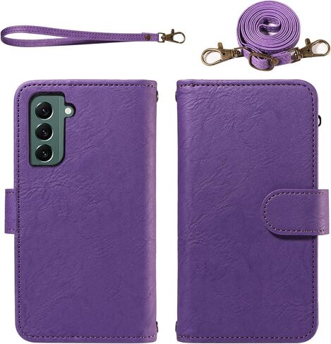 for Samsung Galaxy S22 5G Wallet Phone Case with Crossbody Lanyard Strap Faux Leather Card Holder Slot Stand Kickstand Men Women Flip Cell Cover for S 22 22S 4G G5 6.1 inch Purple in Saudi Arabia