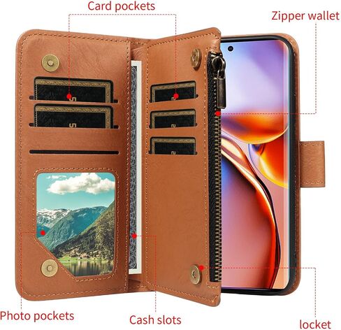 لـ Motorola Edge 2023/Edge 40g 5g Wallet Phone Case with Crossbody Lanyard Strap Faux Card Card Slot Stand Kickstand Men Women Flip Cell Cover for Moto Edge2023 6.6 Brown in Saudi Arabia
