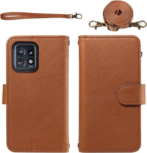 لـ Motorola Edge 2023/Edge 40g 5g Wallet Phone Case with Crossbody Lanyard Strap Faux Card Card Slot Stand Kickstand Men Women Flip Cell Cover for Moto Edge2023 6.6 Brown in Saudi Arabia