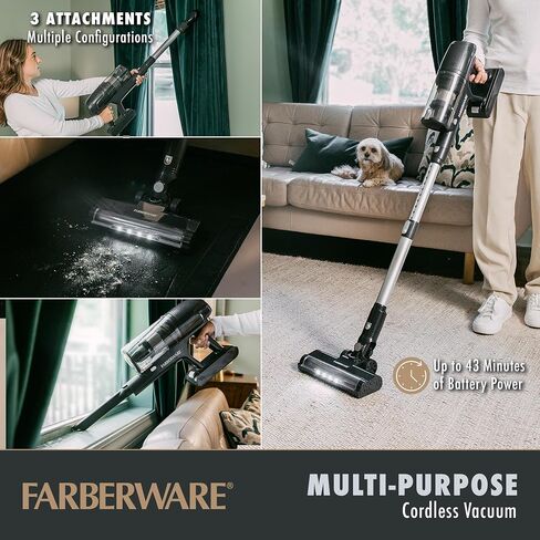 Farberware Cordless Pro Stick Vacuum Cleaner, Powerful Suction with 2 Speeds for Carpet and Hard Floors, Converts to Handheld Vacuum in Kuwait