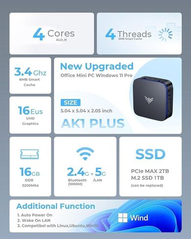 KAMRUI AK1 Plus Mini PC, Desktop Computer 12th N95(up to 3.4GHz) Mini Computers 16GB RAM 512GB SSD, Micro PC, Mini Tower PC Desktop Support 4K HDMI, Dual WiFi, BT4.2 for Business Home Office in Saudi Arabia