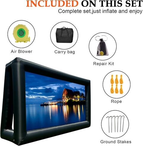 Inflatable Projector Screen for Outside 15ft Blow Up Movie Screen Outdoor with Air Blower, Easy Set Up Inflatable TV Home Theather for Backyards Movie Nights Party Fun, Support Front Rear Projection in Kuwait