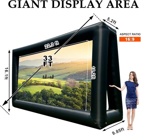 Inflatable Projector Screen for Outside 15ft Blow Up Movie Screen Outdoor with Air Blower, Easy Set Up Inflatable TV Home Theather for Backyards Movie Nights Party Fun, Support Front Rear Projection in Kuwait