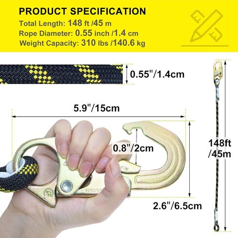 Vertical Lifeline Assembly 98 ft, Polyester Roofing Rope with Rope Grab Snap Hooks Shock Absorber, Fall Protection Roofing Safety Rope for Roofing Work in Kuwait