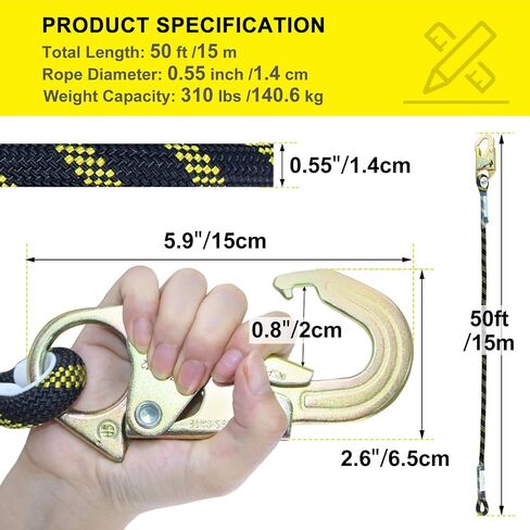Vertical Lifeline Assembly 98 ft, Polyester Roofing Rope with Rope Grab Snap Hooks Shock Absorber, Fall Protection Roofing Safety Rope for Roofing Work in Kuwait