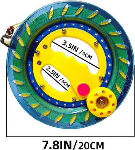 Kite Reel Winder للبالغين والأطفال - 7.2 بوصة ديا ، وسلسلة طائرة ورقية عالية القوة 650 قدم مع موصل - مقبض كبير ، قفل أمان ، لفة خط الطائرات الورقية للطيران والتحكم دون عناء. in Kuwait