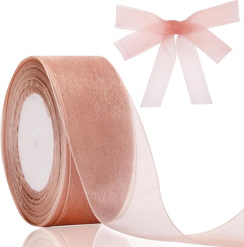 joycraft Gift Ribbon, Sheer Organza Ribbon, Handmade Ribbon, 50 Yds x 0.78" Rose Gold Organza Chiffon Ribbon, Mesh Fabric Ribbon for Gift Wrapping, DIY Craft, Xmas Party Deco in Saudi Arabia