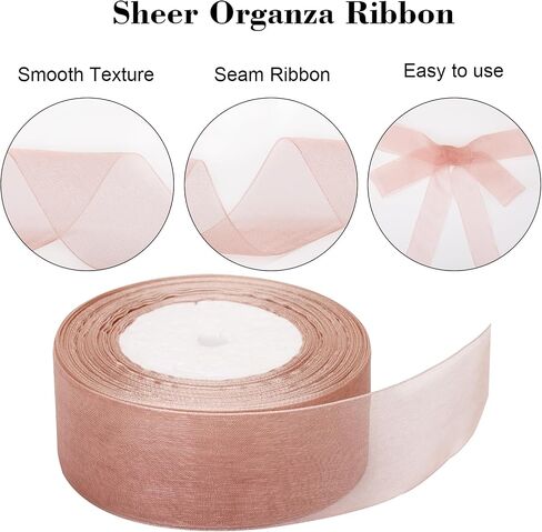 joycraft Gift Ribbon, Sheer Organza Ribbon, Handmade Ribbon, 50 Yds x 0.78" Rose Gold Organza Chiffon Ribbon, Mesh Fabric Ribbon for Gift Wrapping, DIY Craft, Xmas Party Deco in Saudi Arabia