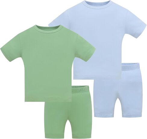 JunNeng Bamboo Viscose Toddler Pajamas Baby 4 Piece Summer Pjs, 12M-7Y | Cool Breathable, Short Sleeve, Snug Fit, Classic Solid Pajamas Sets for Boys Girls Kid in Saudi Arabia