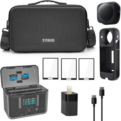 SYMIK Fast Charge Hub for Insta360 X4 Battery, 30W Dual Charger OLED Screen Intelligent Two Way Charging Case w/12W Output, Insta360 X4 Accessories, shows Battery Level (SOC) No Internal or X4 Battery in Kuwait