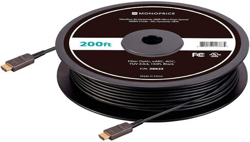 Monoprice 8K Ultra High Speed Fiber Optic HDMI Cable - HDMI 2.1, 8K@60Hz, 4K@120Hz, 48Gbps, HDR, VRR, Active Optical Cable (AOC), 100ft, Black in Saudi Arabia