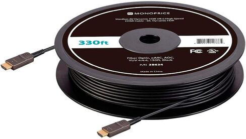 Monoprice 8K Ultra High Speed Fiber Optic HDMI Cable - HDMI 2.1, 8K@60Hz, 4K@120Hz, 48Gbps, HDR, VRR, Active Optical Cable (AOC), 100ft, Black in Saudi Arabia