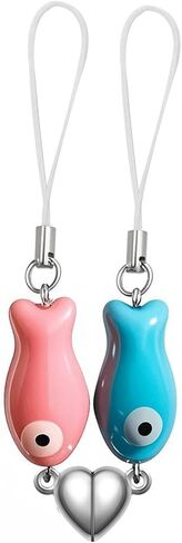 Agromusk Matching Phone Charms,Cute Ceramic Fish Matchaing Keychains Heart Strap Matching Couples Stuff Valentines Day Gifts in Kuwait