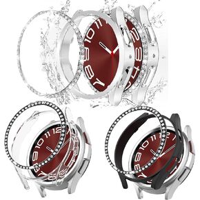 3 Packs for Galaxy Watch 6 Classic 47mm Case, Bling Frame Protective Case Compatible for Samsung Galaxy Watch 6 (3 Packs, Black/Silver/Clear)-47mm