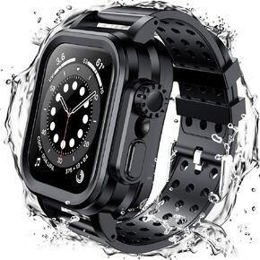 جراب SPIDERCASE مقاوم للماء مع حزام لساعة Apple Series 6 5 4 SE SE (الجيل الثاني) 44 مم مع واقي شاشة مدمج، IP68 مقاوم للماء لكامل الجسم جراب صلب من البولي كربونات لساعة iWatch 44 مم، أسود in Kuwait