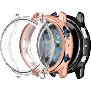 Tobfit متوافق مع حافظة شاشة Samsung Galaxy Watch Active 2 مقاس 40 مم، غطاء حماية كامل من مادة TPU الناعمة لساعة Samsung Galaxy Active 2 الذكية [3 عبوات]، أسود/شفاف/ذهبي وردي
