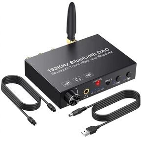 Bluetooth Transmitter Receiver for TV - 192khz DAC Optical Coaxial L/R Wireless Audio Adapter for Home Stereo BT Headphones Headphones Speakers Home Theater/PC Car, Pair 2 Devices aptX Low Latency HD