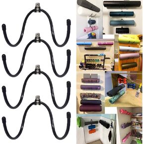 Yoga Mat Foam Rollers Wall Rack Wall Storage Mount Wall Holder Storage Shelf for Foam Rollers and Yoga Mat / Sports Sweat Towel, Up to 20Lbs - No Mat - Upgrade - 4/PK
