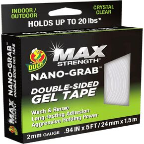 Duck Max Strength Nano-Grab Double-Sided Gel Nano Tape, 0.94" x 5 Feet, Clear, 1 Pack (‎287264)