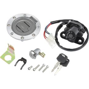 X AUTOHAUX 1 Set Motorcycle Ignition Switch Cylinder Fuel Gas Tank Cap Cover Lock Seat Lock w/ 2 Keys for Yamaha YZF-R1 1998-1999 for Yamaha FZ1 R6S FZ6 FJR1300 Motor Bike Lock Set