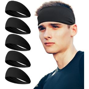 HiRui Headbands for Men Women (5Pack), Running Headbands Moisture Wicking Workout Sweatband Sports Headband for Cycling Basketball Yoga Fitness
