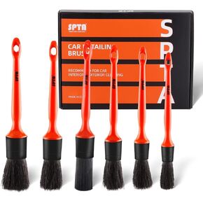 SPTA Car Detailing Brush Kit - 6 Pack, Auto Boar Hair Detail Brush Set Automotive Interior Exterior No Scratch Microfiber Detailing Brushes for Cleaning Air Vents, Engine Bays, Dashboard & Wheels