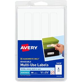 Avery Erasable Multi-Use Removable Labels, 7/8" x 2-7/8", White, Non-Printable, 80 Blank Labels Total (5429)