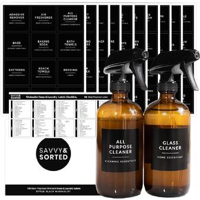 Laundry Labels for Jars, 136 Preprinted Home and Laundry Label Stickers for Storage Bins, Cleaning Jars, Spray Bottles, Linen Closet, Household Organization
