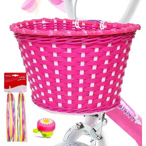 Girl's Bike Basket, Front Handlebar Kid's Bicycle Basket with Bike Bells Streamers for Kids Chirlden Gift DIY Sets