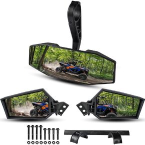 SAUTVS Center Convex Rearview Mirror and Adjustable Folding Side Rear View Mirrors Kit for Polaris RZR XP XP4 1000 Turbo S 4 1000 900 2014-2023 Accessories (Replace #2881198, 2881540)