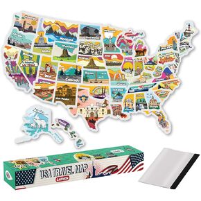 LATCH.IT Cartoon Style RV Map of States Visited | 21" x 15" USA Travel Map | Double-Laminated Vinyl States Visited Map | UV and Water Resistant RV Camper Decals | 50 Illustrated Pre-Cut State Stickers