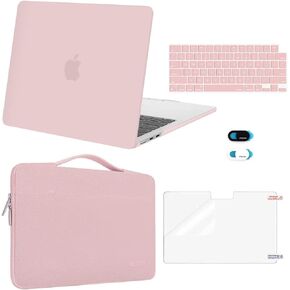MOSISO Compatible with MacBook Air 13 inch Case 2025 2024 2023 2022 M3 A3113 M2 A2681, Plastic Hard Shell&Sleeve Bag&Keyboard Skin&Webcam Cover&Screen Film for MacBook Air 13.6 inch, Baby Pink