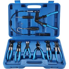 9pcs Wire Long Reach Hose Clamp Pliers Set Fuel Oil Water Hose Auto Tools with Case (Blue)