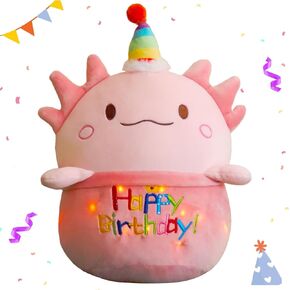 Axolotl Stuffed Animal Plush Toy, 10in LED Light Up Happy Birthday Plush Doll Plushies Pillow for Axolotl Lover, Soft Plushie Doll Christmas Birthday Gifts for Boys Girls