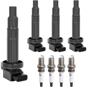 Ignition Coil Pack Spark Plugs fit for 1.5 L4 Scion xB xA, Toyota Echo, Prius C Yaris 2001 2002 2003 2004 2005 2006 2007 2008 2009 2010 2011 2012 2013 2014 2015 2016 2017 2018 2019, UF316, Set of 4
