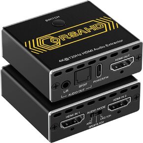 8K@60Hz 4K@120Hz HDMI2.1 Audio Extractor 2 in 1 Out Switch,48 Gbps,HDCP 2.3, SPDIF 5.1Ch,L/R 2.1Ch,Supports,ARC TV Apps,VRR,ALLM,HDCP Bypass,HDR,Dolby Vision Atmos,Soundbar,Graphics Card
