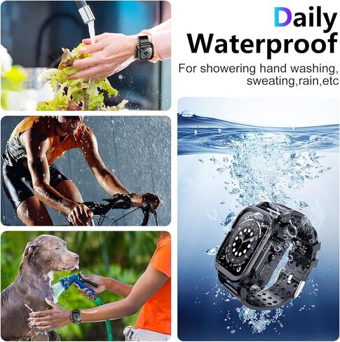 جراب SPIDERCASE مقاوم للماء مع حزام لساعة Apple Series 6 5 4 SE SE (الجيل الثاني) 44 مم مع واقي شاشة مدمج، IP68 مقاوم للماء لكامل الجسم جراب صلب من البولي كربونات لساعة iWatch 44 مم، أسود in Kuwait