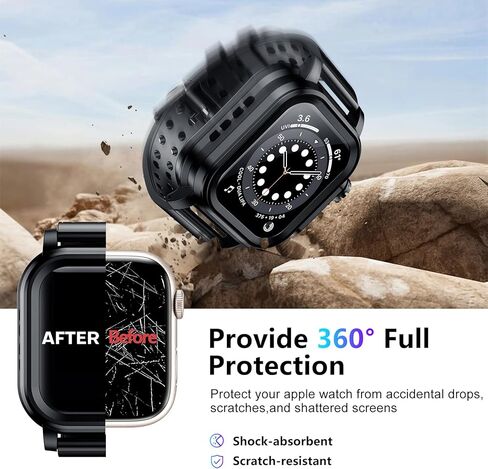 جراب SPIDERCASE مقاوم للماء مع حزام لساعة Apple Series 6 5 4 SE SE (الجيل الثاني) 44 مم مع واقي شاشة مدمج، IP68 مقاوم للماء لكامل الجسم جراب صلب من البولي كربونات لساعة iWatch 44 مم، أسود in Kuwait