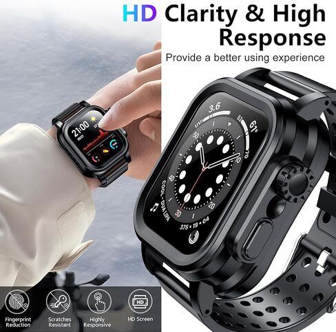 جراب SPIDERCASE مقاوم للماء مع حزام لساعة Apple Series 6 5 4 SE SE (الجيل الثاني) 44 مم مع واقي شاشة مدمج، IP68 مقاوم للماء لكامل الجسم جراب صلب من البولي كربونات لساعة iWatch 44 مم، أسود in Kuwait