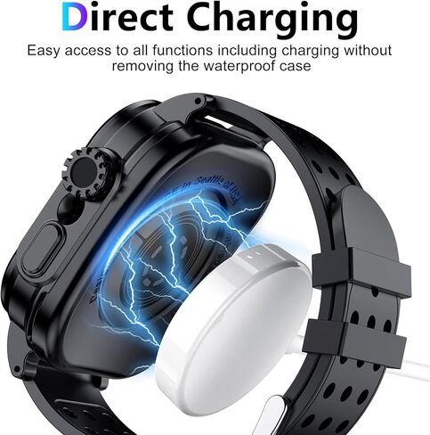 جراب SPIDERCASE مقاوم للماء مع حزام لساعة Apple Series 6 5 4 SE SE (الجيل الثاني) 44 مم مع واقي شاشة مدمج، IP68 مقاوم للماء لكامل الجسم جراب صلب من البولي كربونات لساعة iWatch 44 مم، أسود in Kuwait